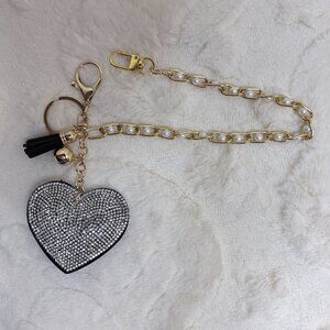 Black Heart Pearl Chain Bag Charm